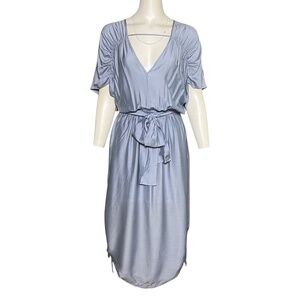 ViX Paula Hermanny Ciara Midi Dress Size 38-4 Blue Shirred Sleeve Resort Swim